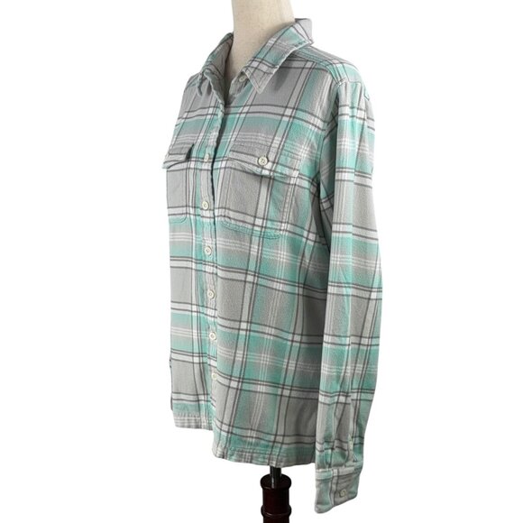 Like new PATAGONIA Fjord Organic Cotton Plaid Flannel Shirt in Mint & Gr… - Picture 2 of 11